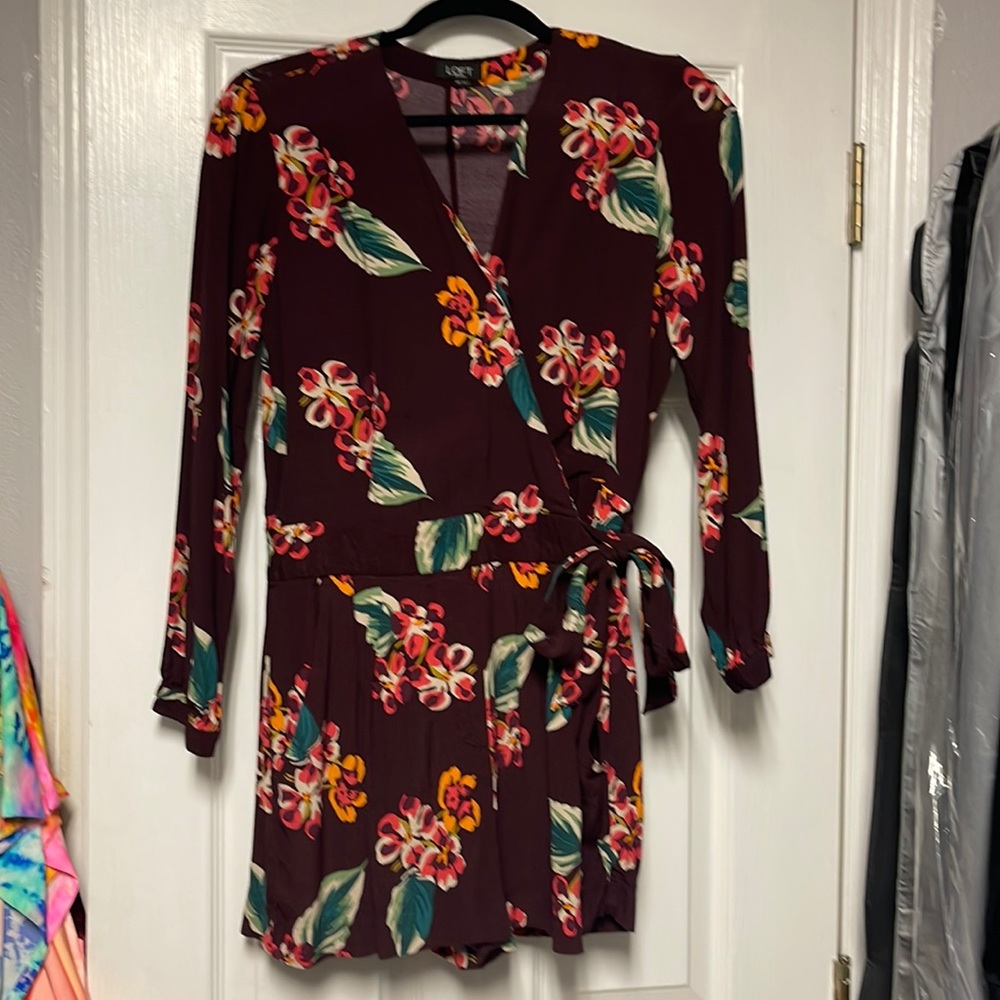 LOFT Petites dressy romper with side tie and button closure